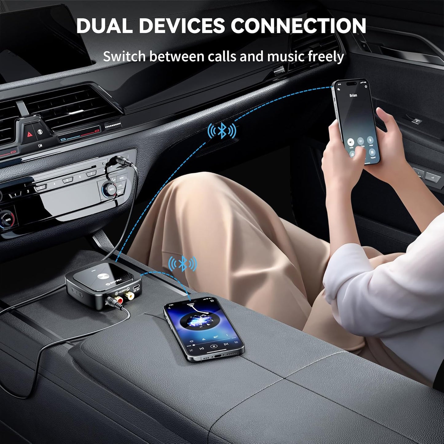 SONRU 6.0 24-Hour 3.5mm/RCA, Bluetooth Receiver, Bluetooth Adapter for Old Receiver, Low Latency, Battery Life with AUX