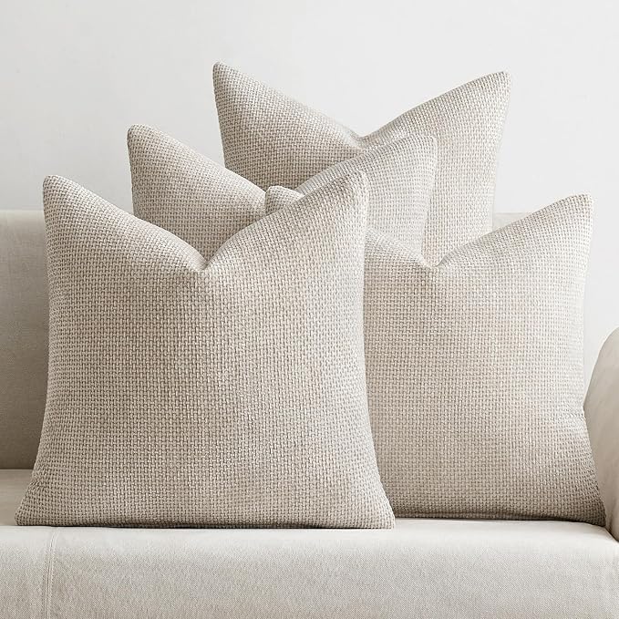 MIULEE Pack of 4 Couch Throw Pillow Covers 24x24 Inch Cream Soft Decorative Chenille Pillow Covers Farmhouse Accent Cushion Covers for Boho Spring Home Decor Sofa Bedroom Living Room