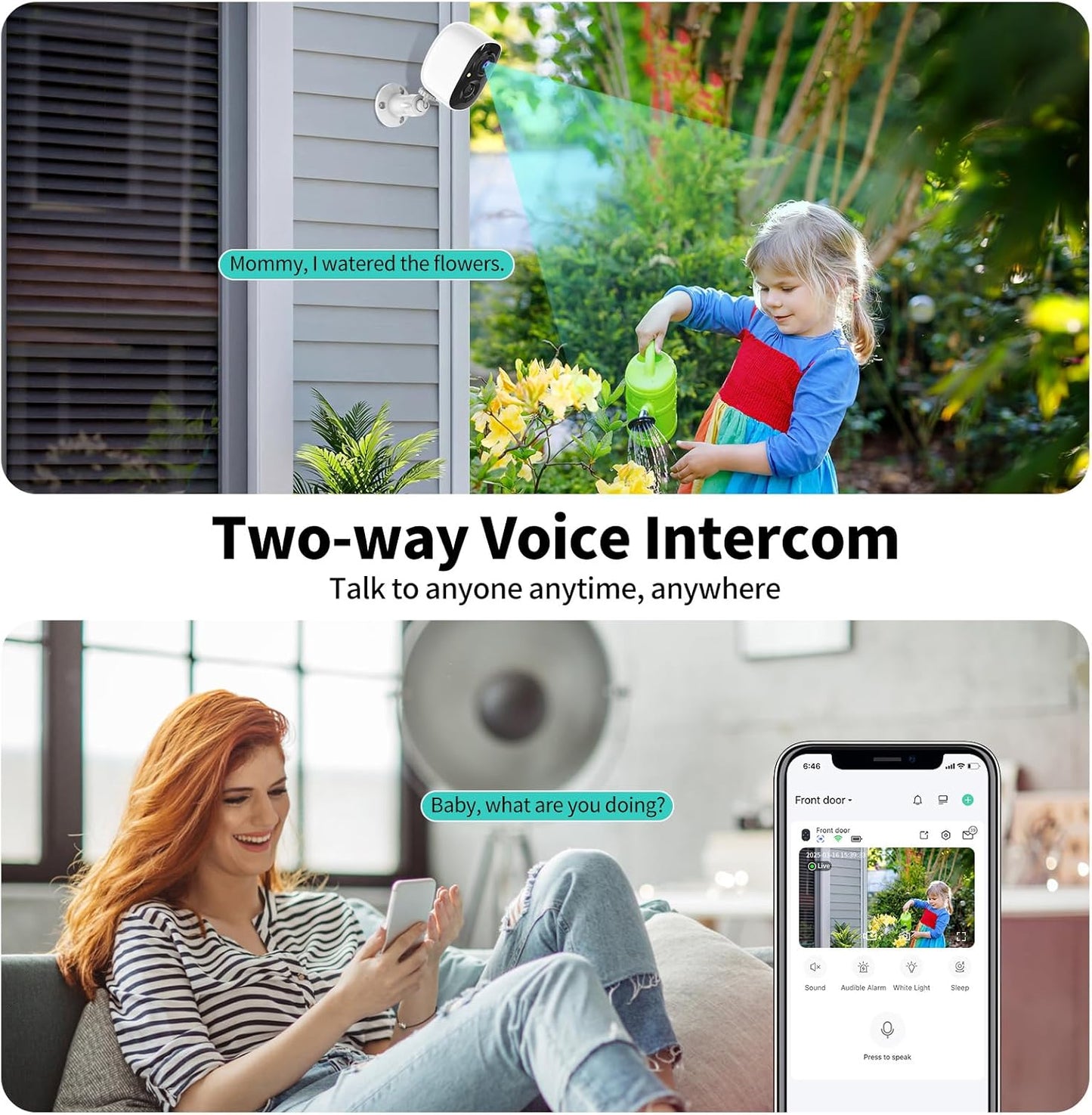 Tziarp 2K 2-Way (2.4GHz UHD Smart Wireless Security Camera Indoor/Outdoor,Battery Powered WiFi Camera with Color Night