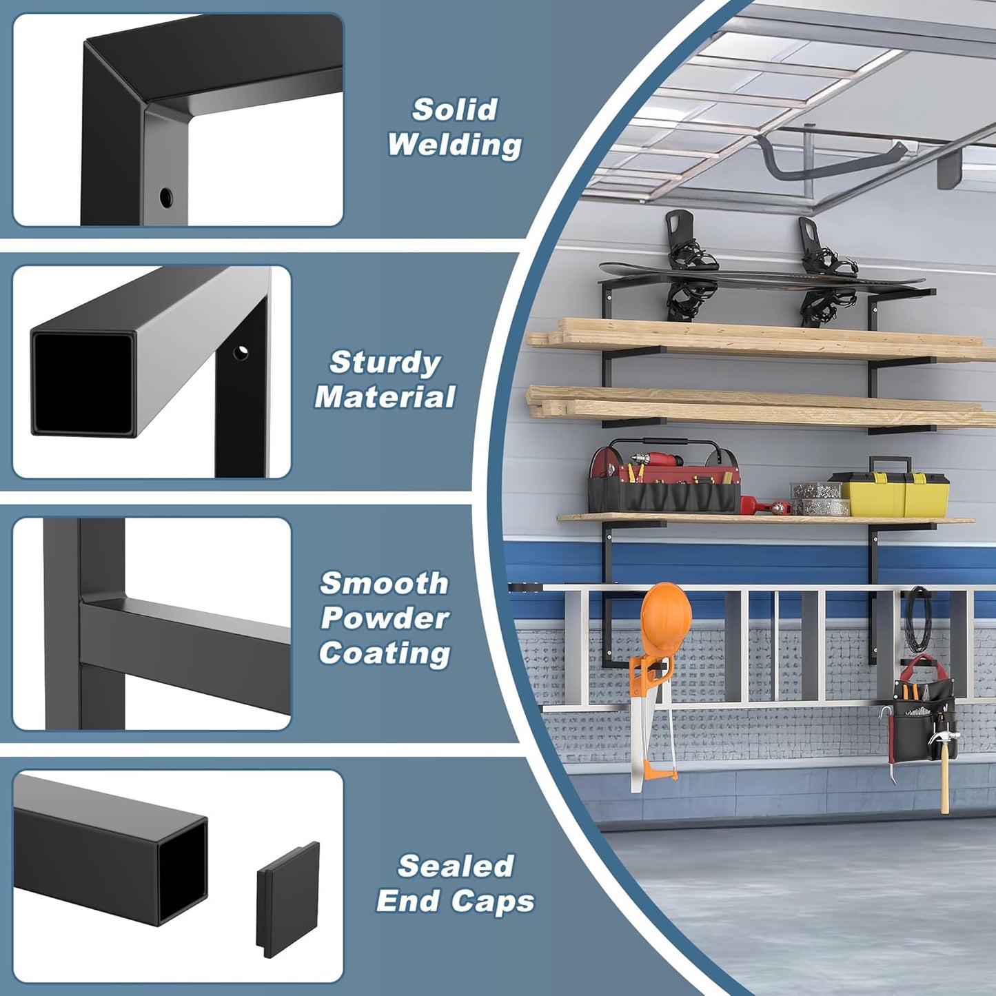 Ultrawall Lumber Storage Rack - Heavy-Duty Wall-Mounted Wood Organizer | Holds 220 LBS Per Level (Pack of 4, Black)