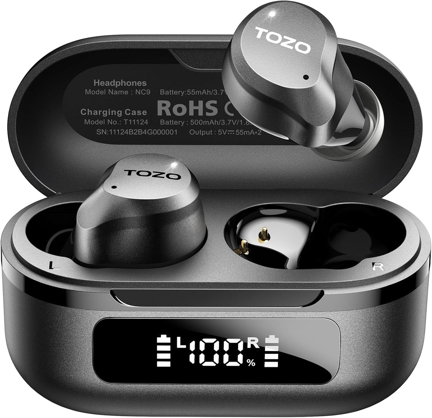 TOZO NC9 6 IPX8 5.3 60H 32 Hybrid Active Noise Cancelling Wireless Earbuds, Mics ENC Clear Call, Waterproof, in Ear