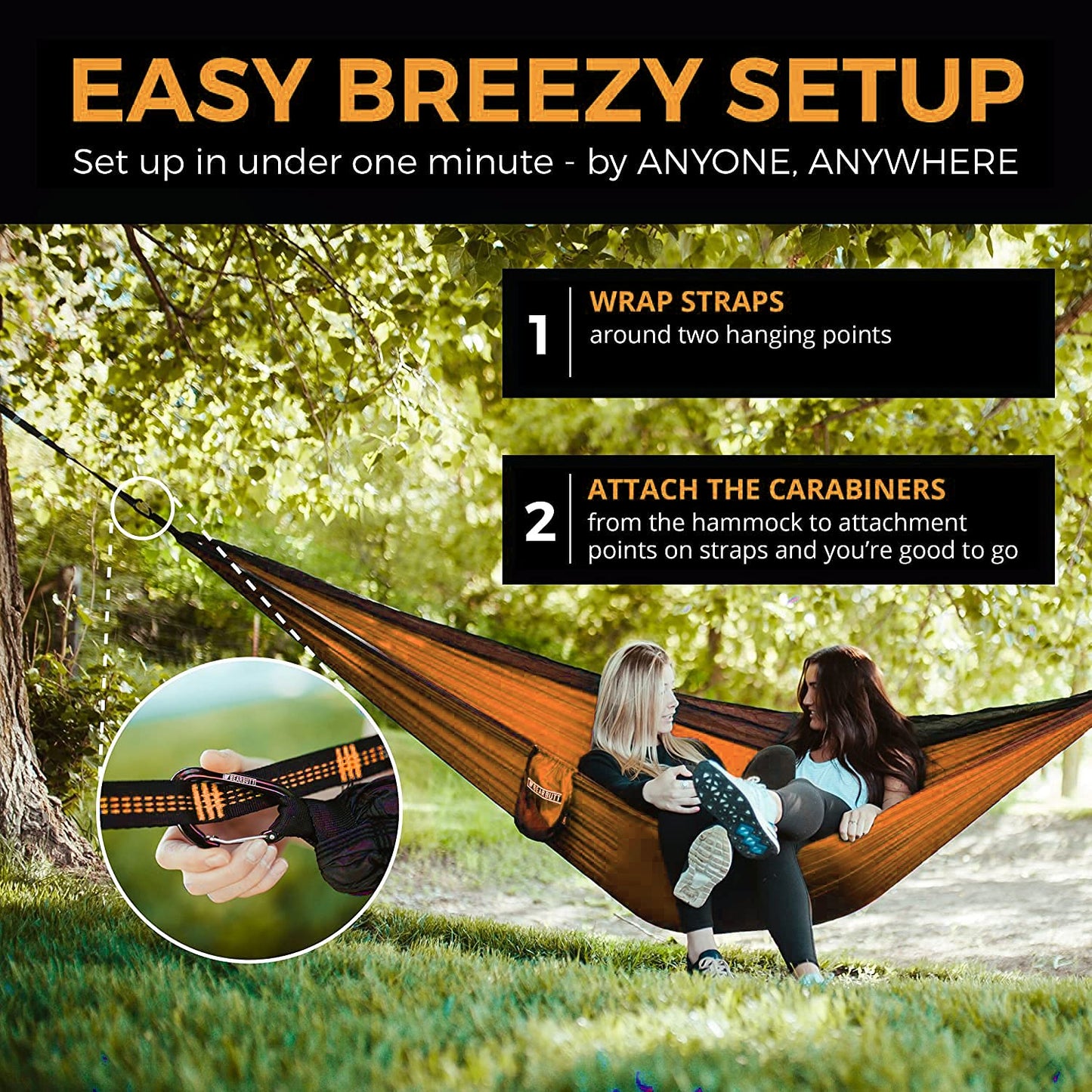 Bear Butt Kodiak Hammock Straps For Trees - 20 Feet Long Hammock Tree Straps - 40 Combined Loops - Holds 1000 Pounds - Camping Hammock Straps - Hammock Tree Straps With Carabiner - Hammock Accessories