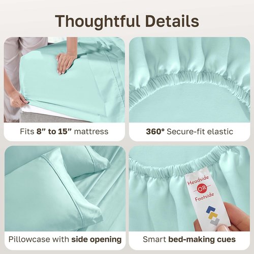 California Design Den Twin Bed Sheets Set - 100% Cotton, 400 Thread Count, Smooth Sateen Finish, Seafoam Color