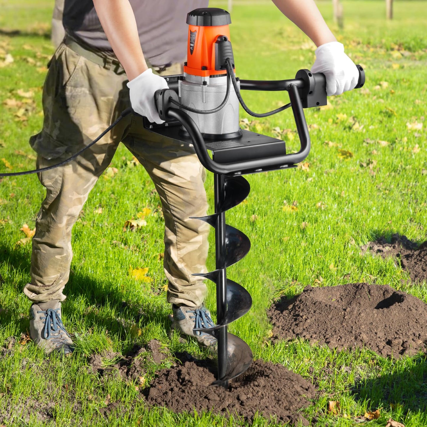 VEVOR Electric Post Hole Digger, 5.71 in Auger Bit with 1500W Powerful Motor, 140 RPM Alloy Steel Earth Auger Drill Bit with 10.24 in Extension Rod, for Post Hole Digging, Drilling & Tree Planting