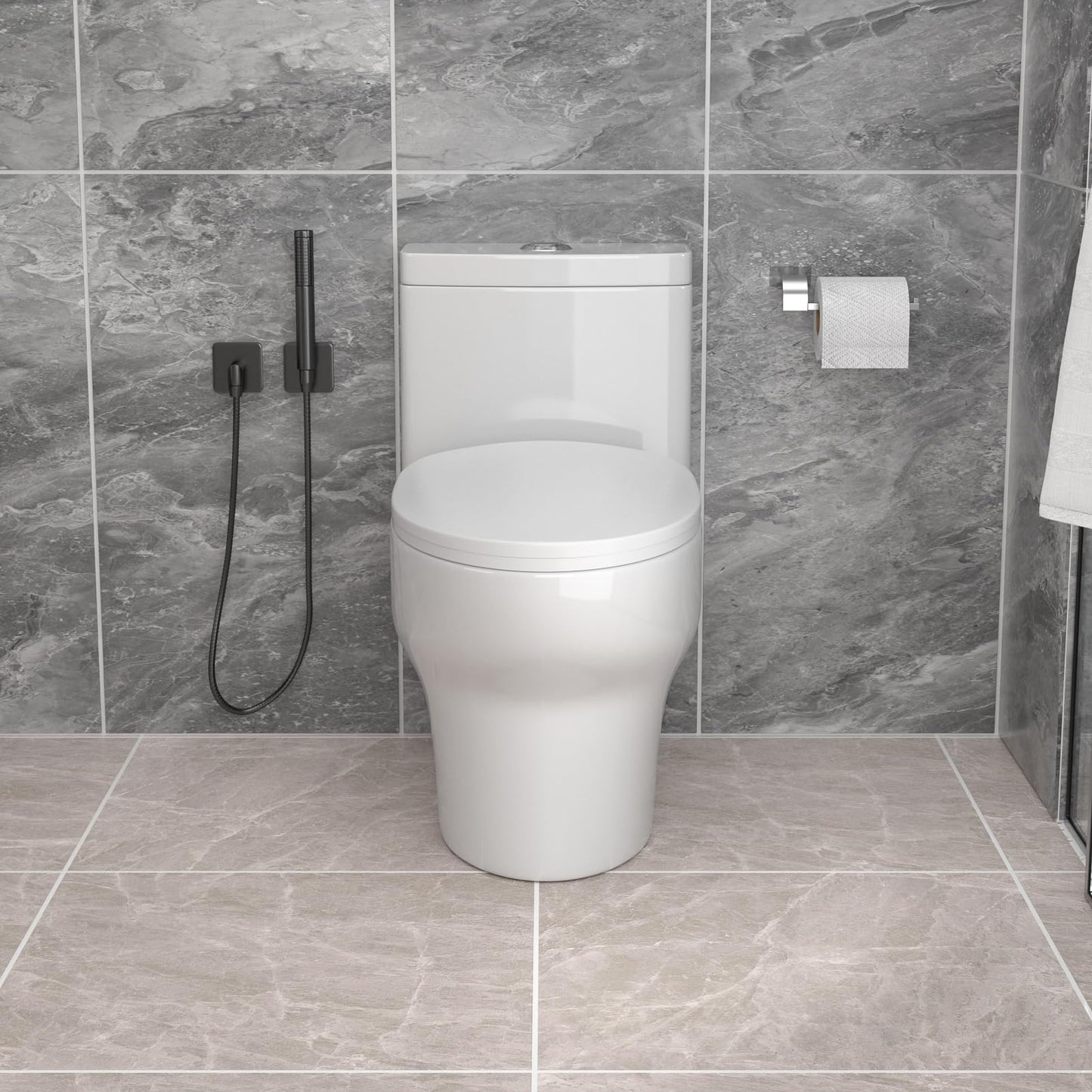 Donsdey Compact One Piece Toliet- Compact Toilet with 15.8'' Standard Seat Height Powerful Dual Fulsh Water Saving 1000g MAP ＆ 1.1/1.6 GPF 12'' Rough-in White Glossy Ceramic Toilets Bowl