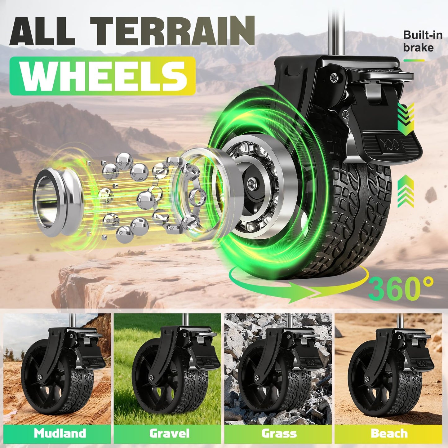 Collapsible Wagon Cart with Wheels Foldable - 360lbs Heavy Duty Folding Cart Utility Lightweight Portable Wagons with 360°Swivel Brakes Wheels for Groceries Shopping Beach Camping Garden