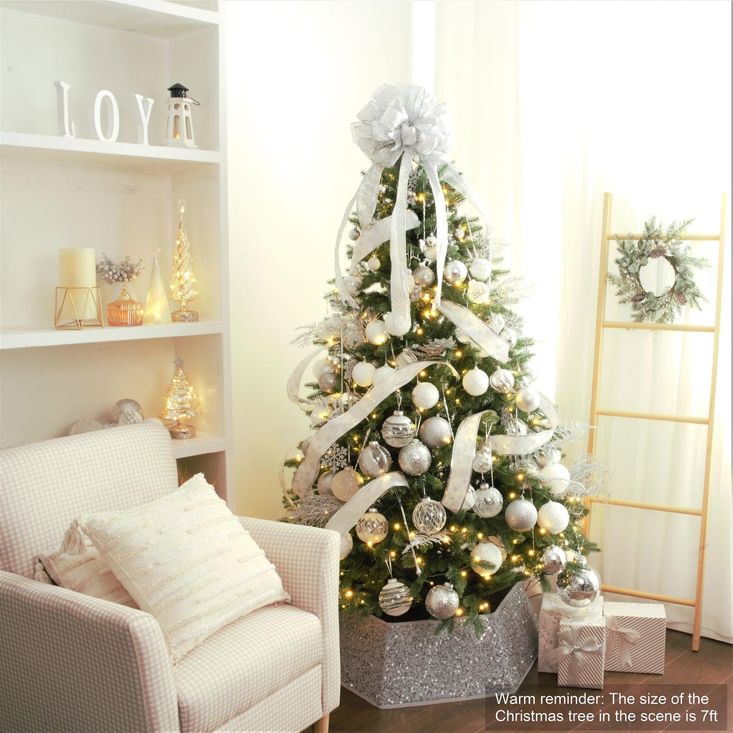 XmasExp Christmas Tree Collar 33.5 inch Sequin Tree Skirt for Christmas Holiday Home Decor Xmas Tree Ring Stand Base Cover Large Size 6 Piece Silvergrey
