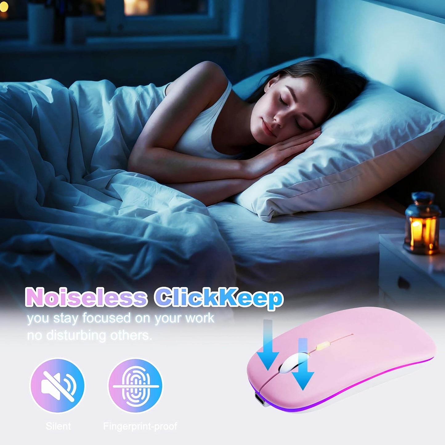 AZTZATZ 5.2 2.4G Wireless Bluetooth Mouse Rechargeable Long Lasting Dual Mode - BT & Silent RGB LED Mice, Slim Portable