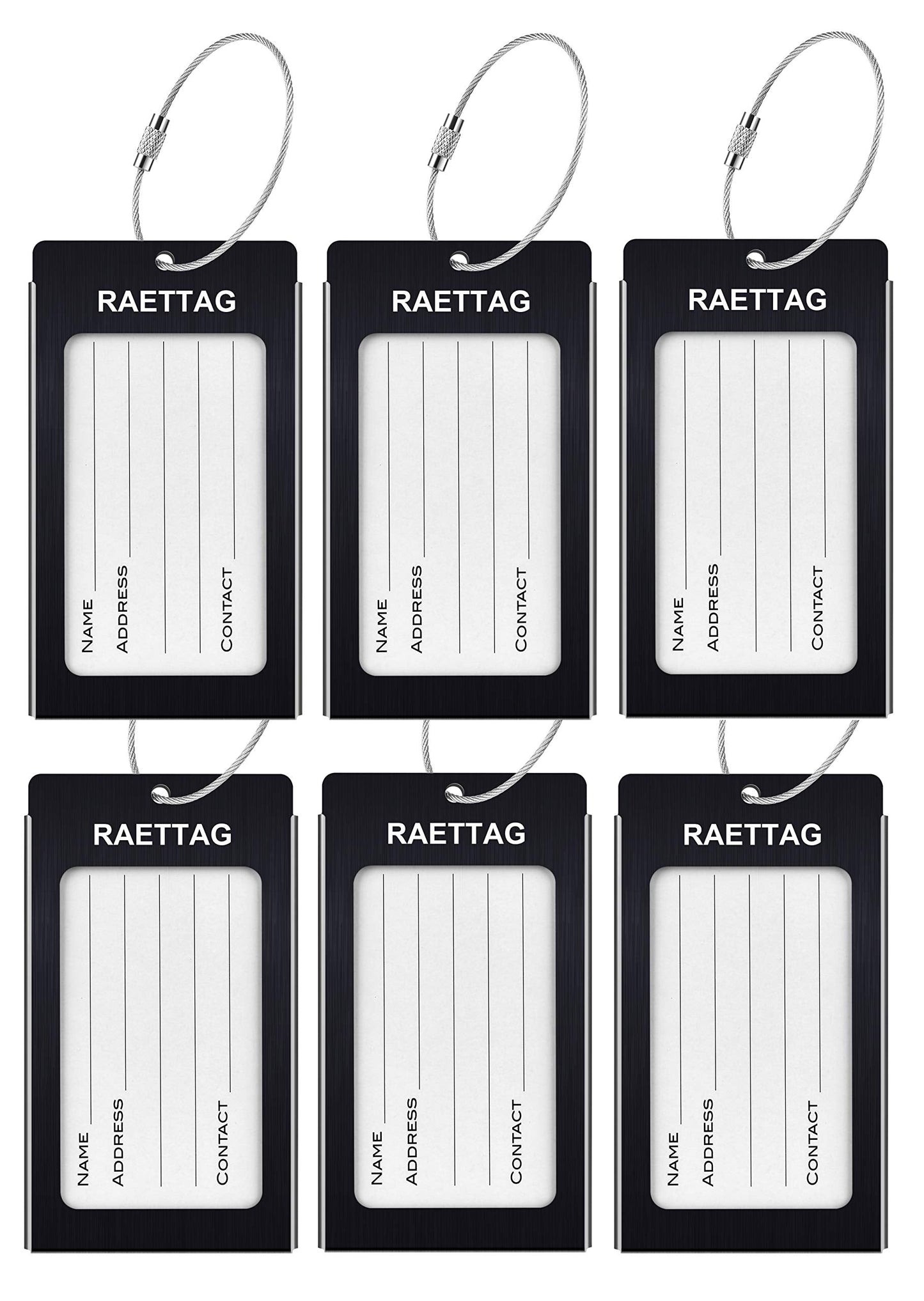 WeBravery Luggage Tags Metal Suitcase Tags Travel Bag ID Identifier Luggage Tag (Black 6-Pack)