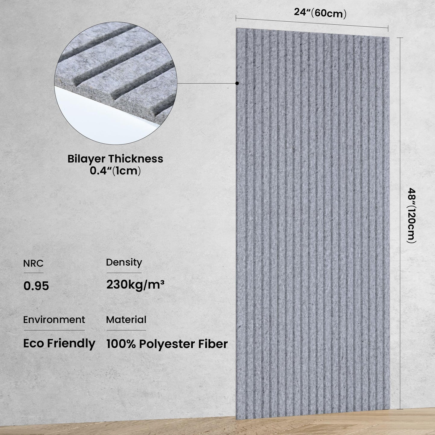 5 Pack Acoustic Panels, 47.2 x 23.6 x 0.35 Inch Sound Proof Panels for Walls, Premium Wall Sound Absorbing Panels, Decorative Sound Dampening Panels for Media Room, Office and Studio,Silver Gray