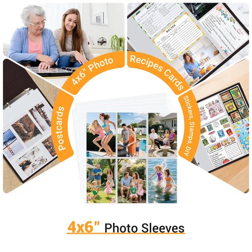 4x6 Photo Album Refill Pages for 3 Ring Binder, 20 Pack Vertical Clear Plastic Photo Sleeves, Holds 240 Photos, Acid-Free Page Protectors, Large Capacity Family Wedding Anniversary Baby Picture Albums