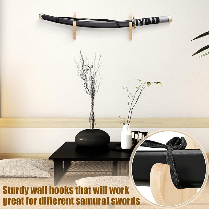Chunful 2 Pcs Sword Wall Mount Sword Holder Katana Stand 1 Tier Hanger Adjustable Wooden Mounts for Samurai(5.91 x 2.76 x 1.38 Inches,Wood Color)