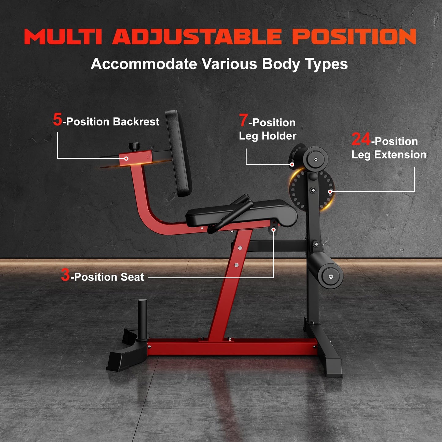 GOIMU Leg Extension and Curl Machine, 4 in 1 Lower Body Workout Machine, Adjustable Leg Curl Machine with Plate Loaded, Leg Extension Machine with Exercise Bench, Home Gym Weight Machine