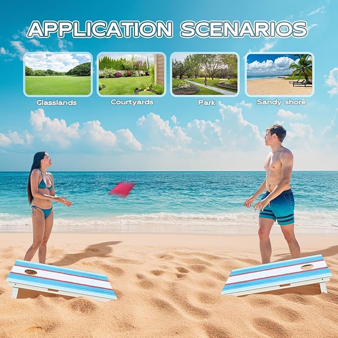 Cornhole Board Set, Regulation Size 4 x 2FT/3 x 2FT Solid Wood Corn Hole Game Set with 8 Bean Bags,2 Cornhole Boards and 1 Carry Bag for Outdoor Beach Toss Games Competitions