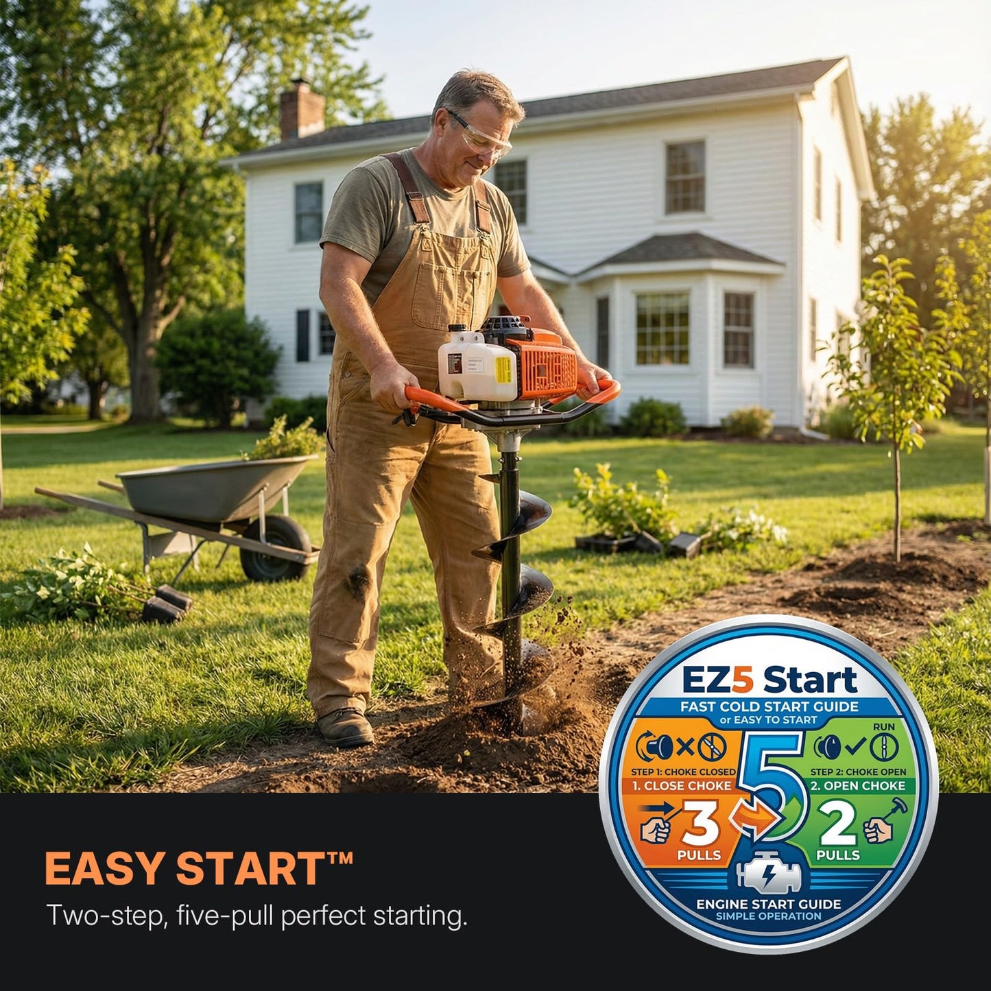 WORKIT 72CC Post Hole Digger, Auger Post Hole Digger Easy Start, 2-Cycle Xtreme Engine, Gas Powered Earth Auger with 4"+6"+12" Auger Drill Bit, 20"+30" Extension Rods, EPA Certification