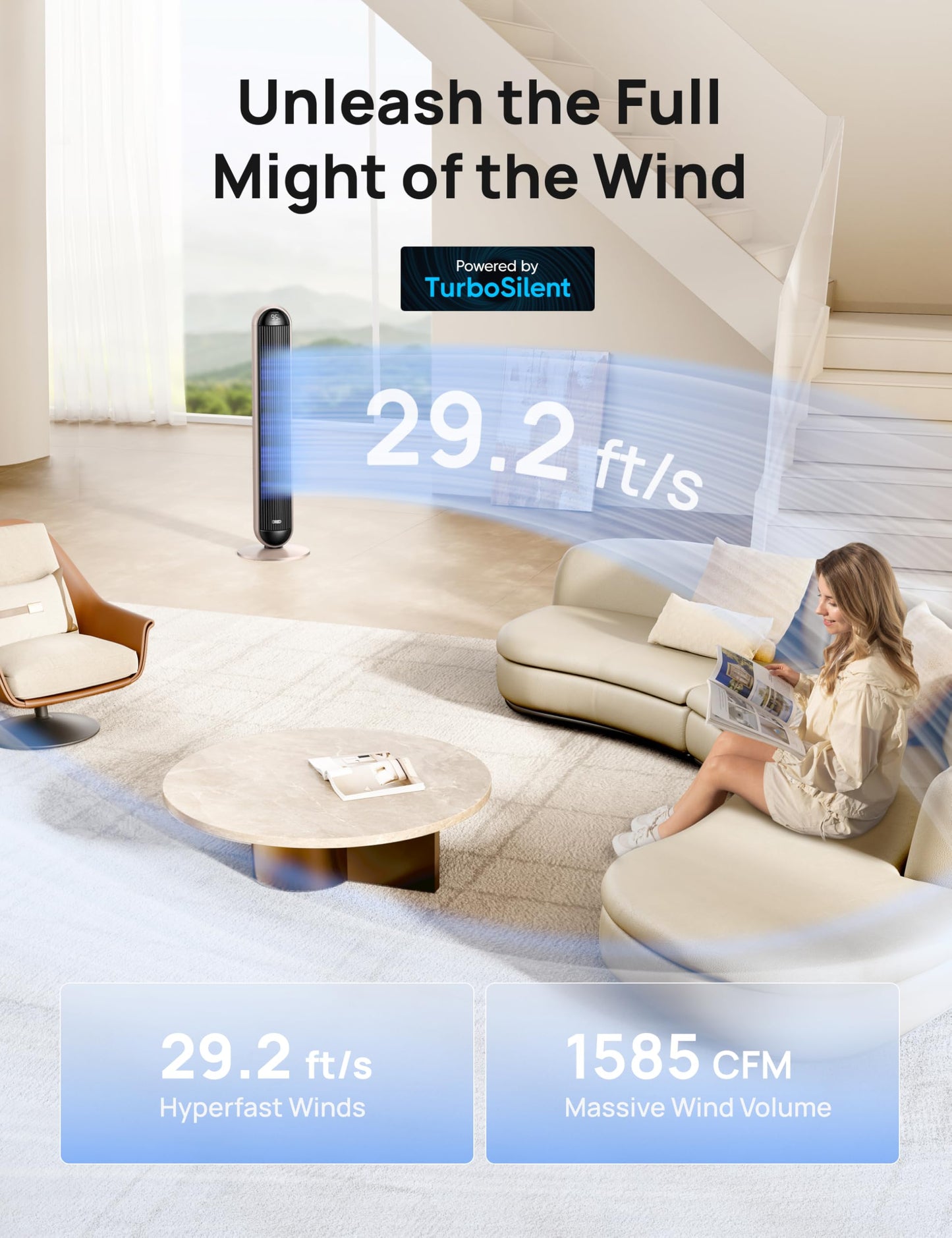 DREO Tower Fan and Heater Combo, 29.2ft/s Standing Fans for Bedroom, 17 Levels, 6 Modes, 120° Oscillation, 42 Inch, 12H Timer, 25dB Quiet, with Remote, for Office, Large Room, Silver