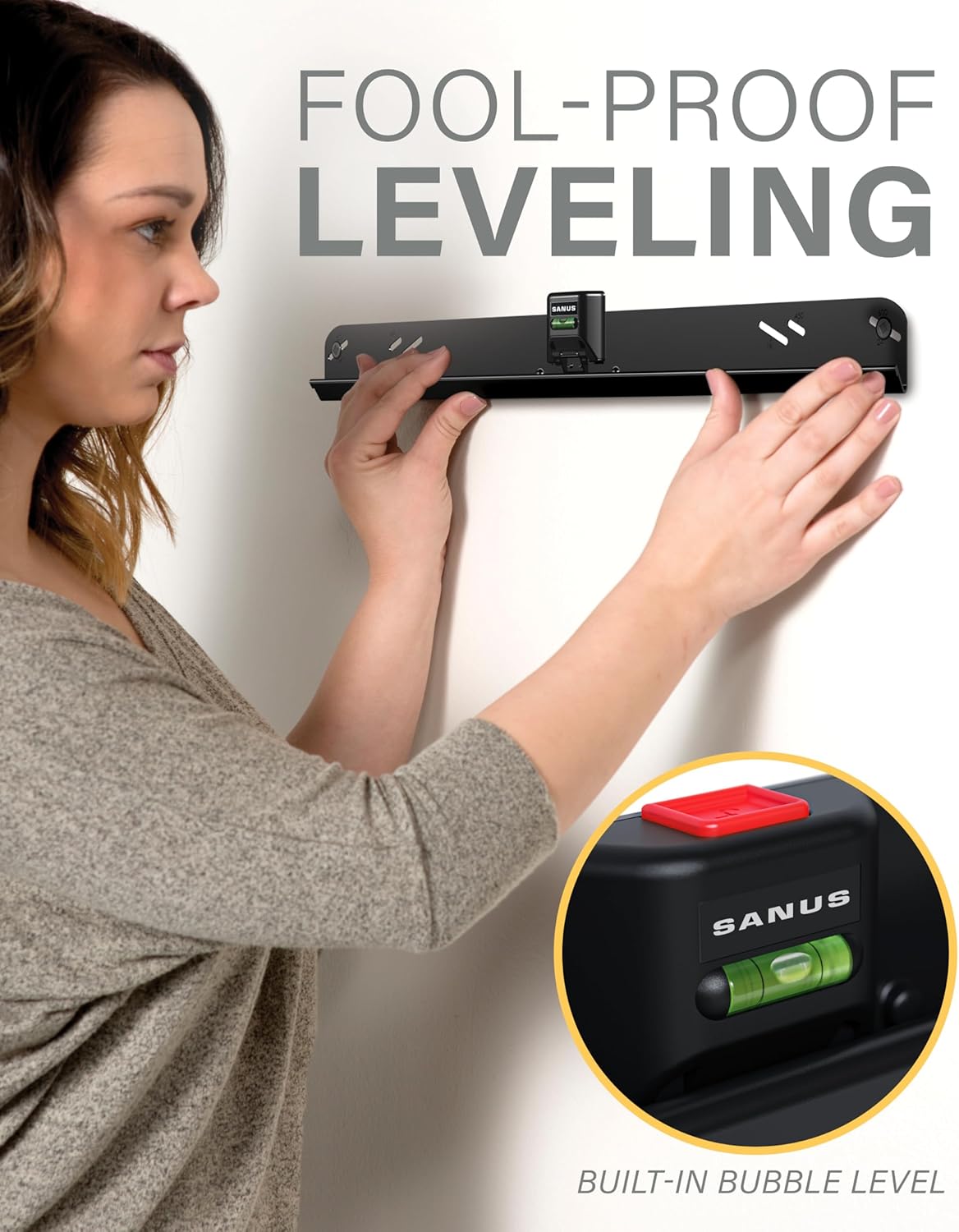 Sanus 22 55 inch No Stud TV Wall Mount - Low Profile to TV Wall Mount with Easy DIY Install - Includes Built-in Safety