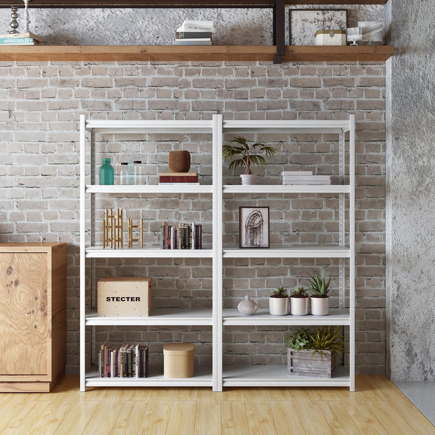 Elitehouse 5 Tier Metal Storage Shelves Adjustable Garage Shelving, Heavy Duty Industrial Utility Rack Organization for Kitchen, Pantry, Closet, Garage, Office (White)
