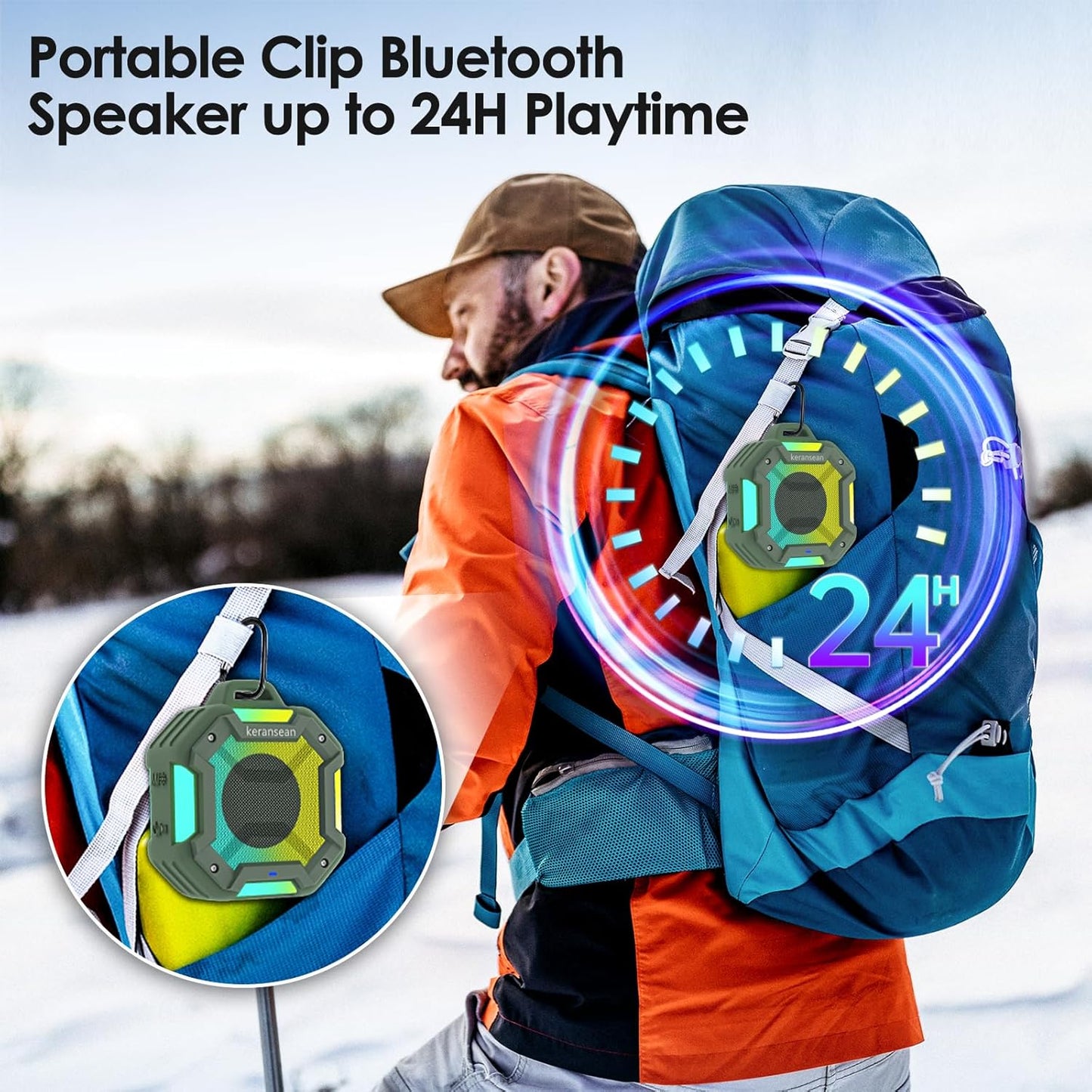 Keransean BT5.4, 24H Shower Bluetooth Speaker Waterproof, Portable Small Speaker, Outdoor Bluetooth Speakers Wireless