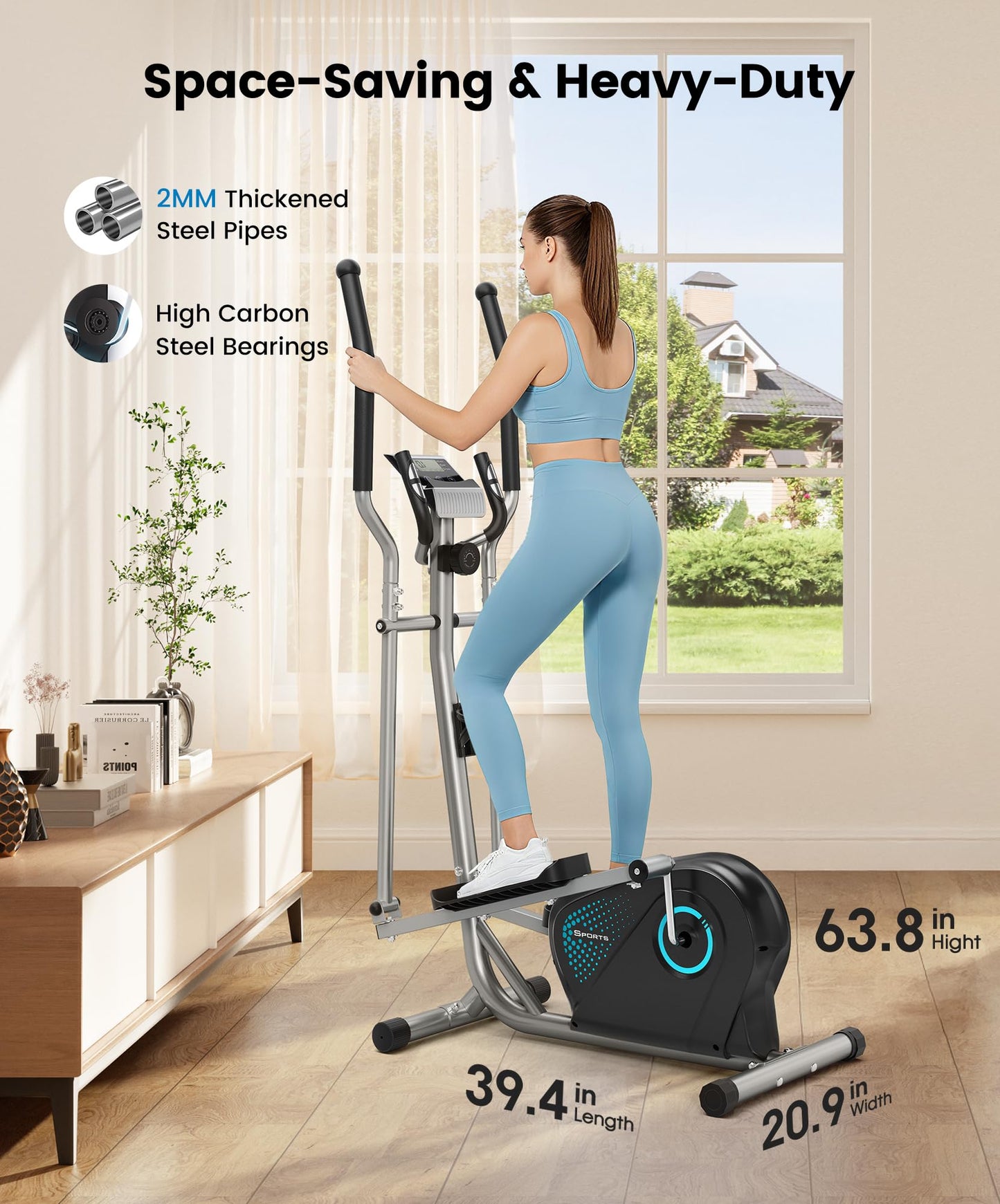 THERUN Elliptical Exercise Machine, Ultra-Quiet Elliptical Machine for Home, 13.2LBS Flywheel Elliptical Trainer, 16 Resistance Levels Elliptical Training Machines w/Pulse Sensor, LCD Monitor (Aqua)