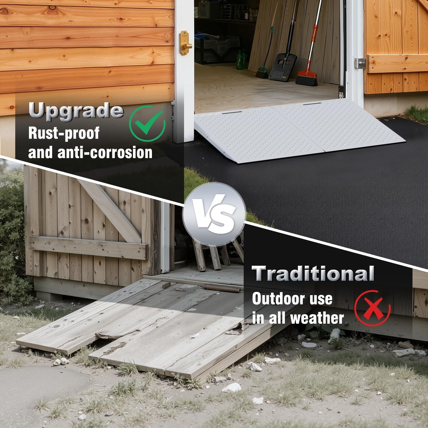 TOCRETOARE Shed Ramp, Heavy-Duty Loading Ramps for Lawn Mower, 29" L x 24" W Curb Ramp with Anti-Slip Punch Plate, 1500 lbs Capacity (29" L x 48" W)