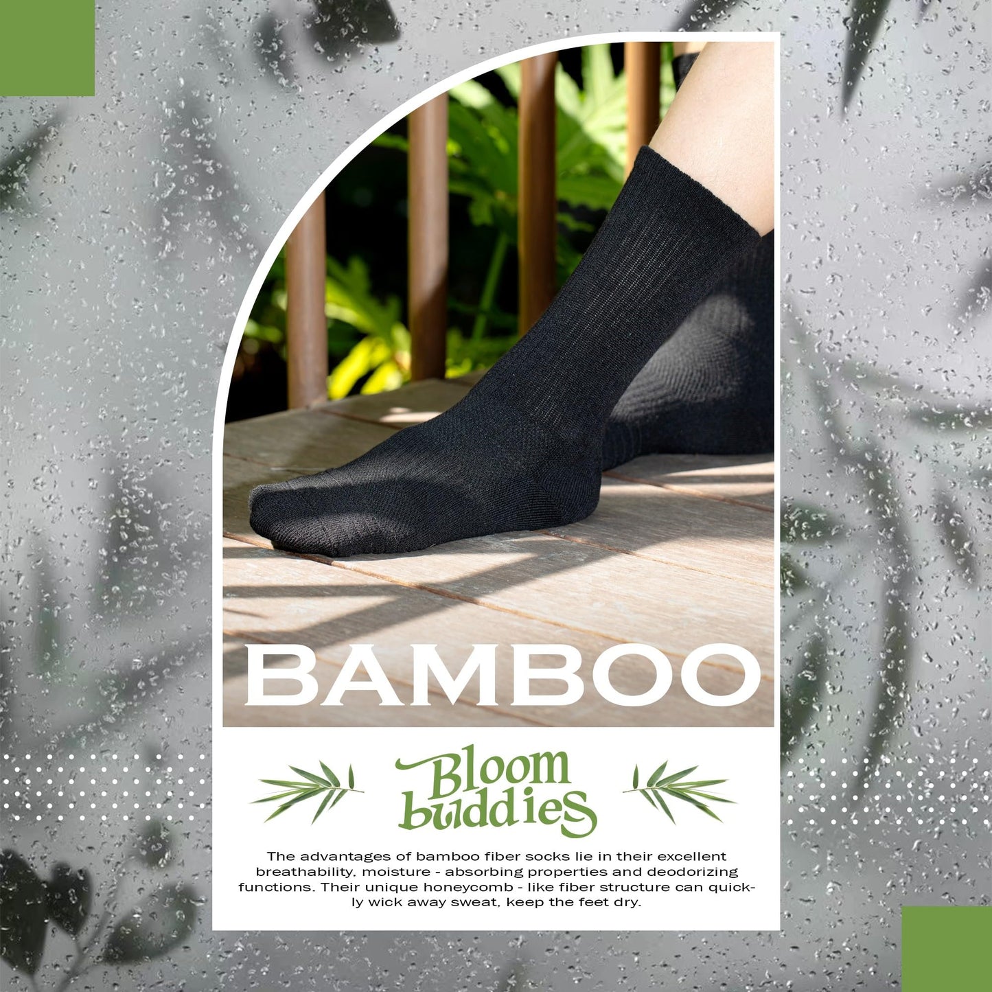 BloomBuddies Bamboo Viscose 6 Pair Men Women Crew Compression Sock Running Cushion Moisture Wick Anti Blister Athletic Hiking