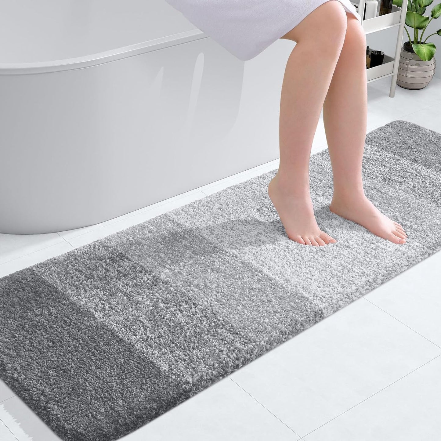 OLANLY Bathroom Runner Rug - Extra Soft Microfiber Mat | Quick Dry & Washable 59x20, Light Grey