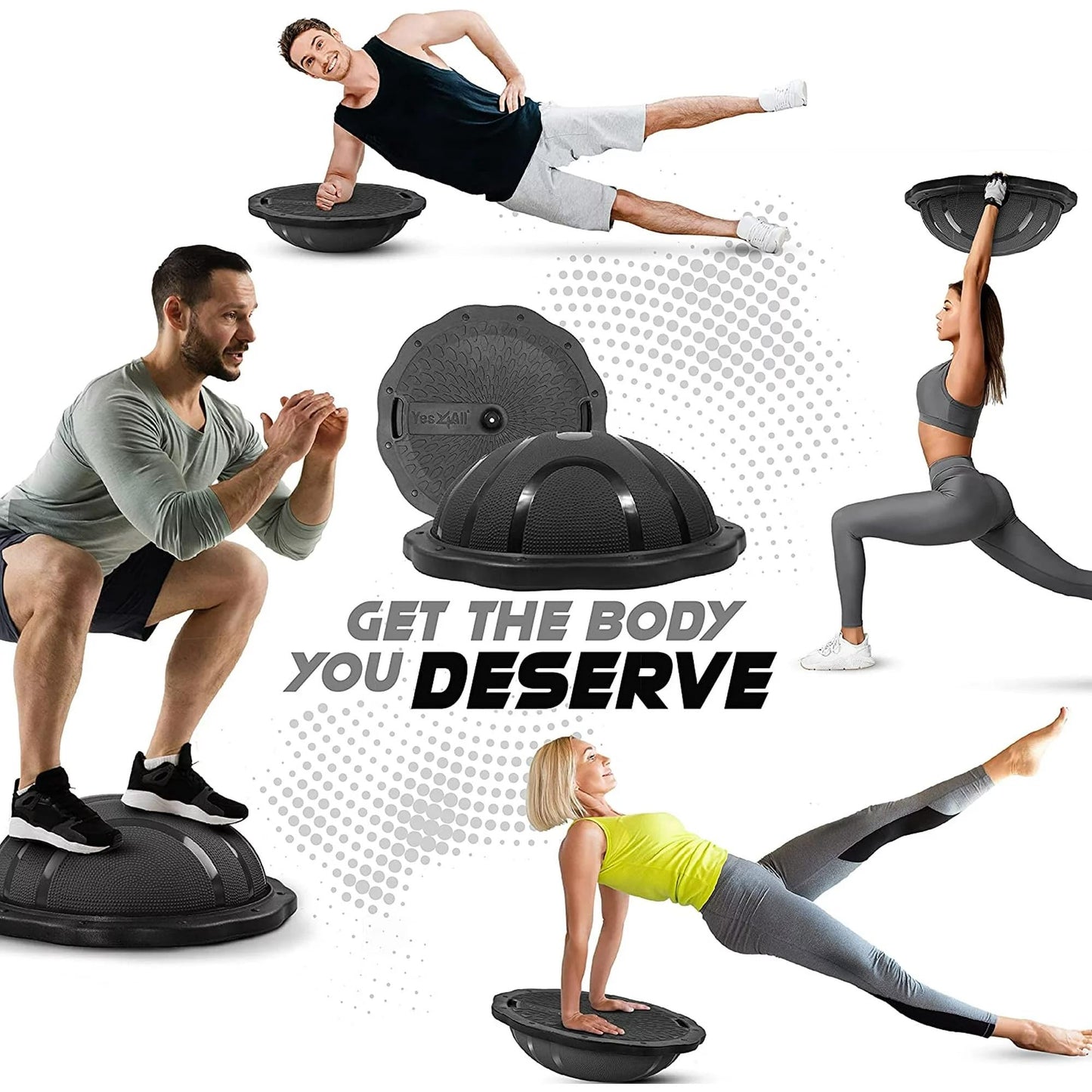 Yes4All 880LBS Half Ball Balance Trainer, Pilates Balance & Stability Ball for Exercises, Home Gym, Floor & Full Body Workouts, Matte Black