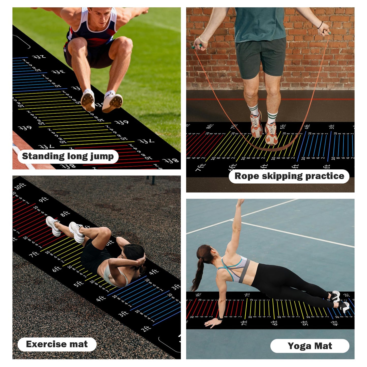 ASENVER Long Standing Jump Mat Non-Slip Broad Measurement Jumping Rope Pad Foldable Yoga Mat for Gym, Outdoor Exercise, Home Workout (Black, 11.5FT X 3FT)
