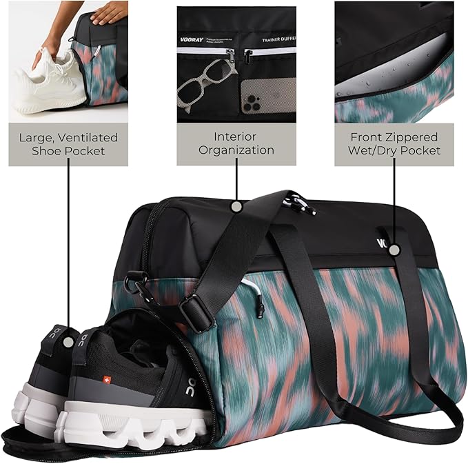 Vooray 25L Trainer Duffel Bag ??Lightweight Travel Duffel for Women and Men with Shoe Pocket, Workout Bag, Weekender for Overnight, Football, Traveling, or Hospital Use