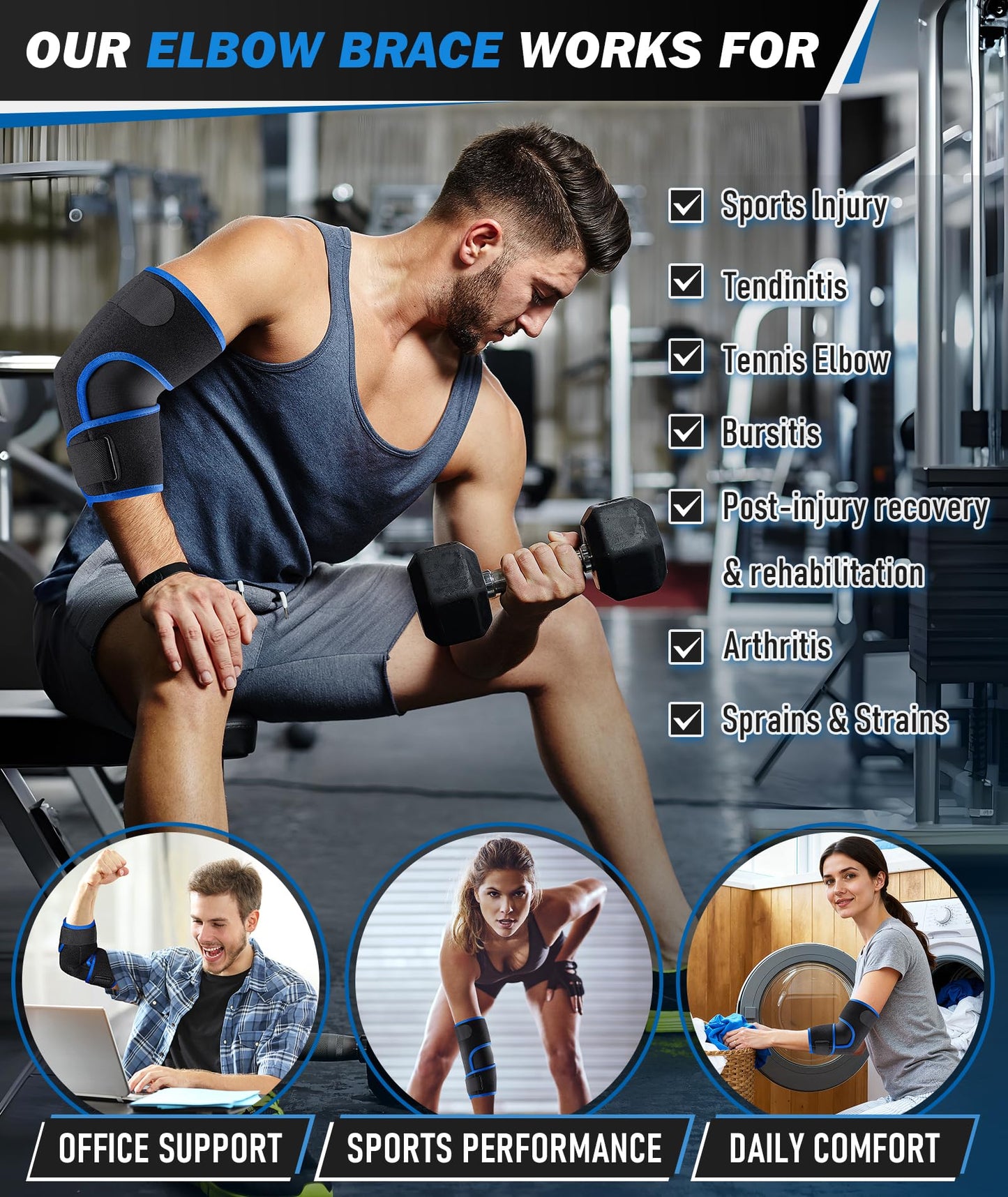 OXYSAIKO Elbow Brace for Tennis Elbow & Tendonitis- Adjustable Compression Sleeve Strap for Sports Injury, Bursitis, Arthritis Pain Relief, Elbow Support for Men & Women