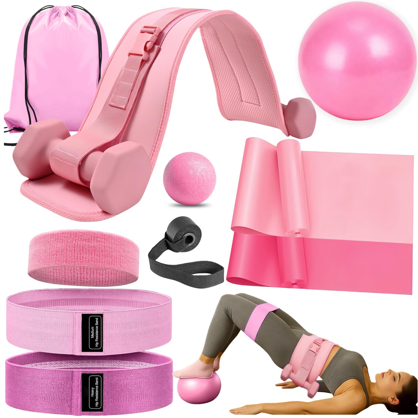 Ypdroy Women Glute Workout Equipment, Hip Thrust Belt for Weights, Booty Bands Exercise Bands Pilates Ball, Glute Workout at Home Pilates Exercise Equipment Kit for Home Gym Fitness Accessories