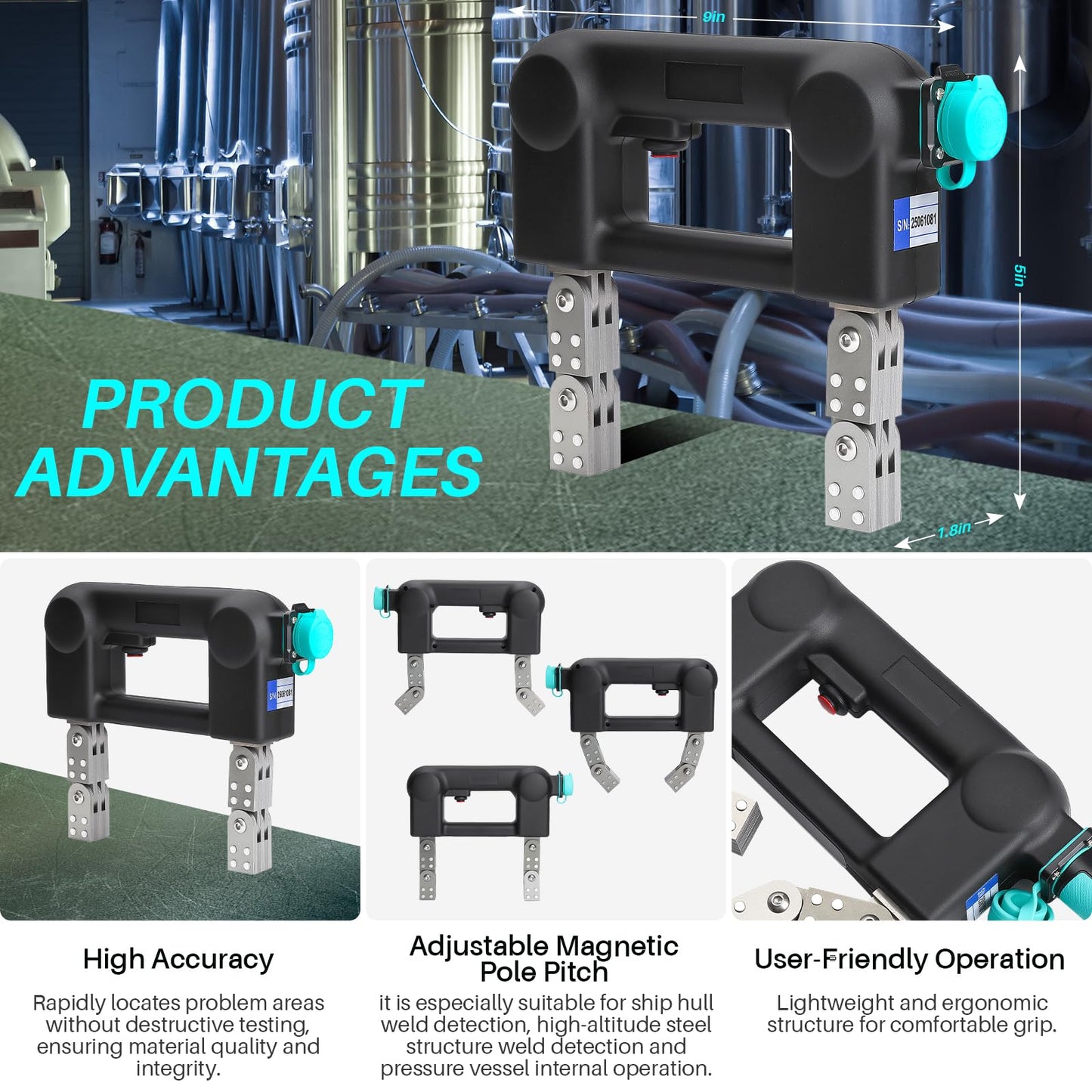CHENNTAI Portable Magnetic Particle Flaw Detector, Steel Weld Magnetic Particle Inspection for Confined Spaces and Industrial Use