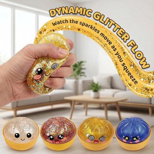 Glitter Dumpling Squishy Set by [Brand Name] - Colorful Stress Relief Toys | 2-Pack Random Gift Box