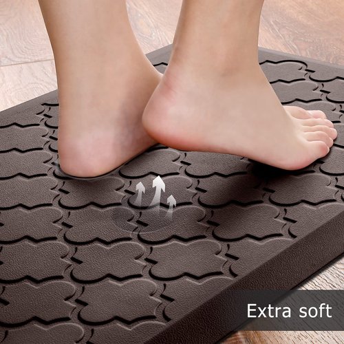 Kitchen Mat [2 PCS] Cushioned Anti-Fatigue Floor Mat Water Resistant Non-Skid Kitchen Mats and Rugs Ergonomic Comfort Foam Kitchen Rugs Standing Mat for Floor Office Sink Chocolate,17.3"x28"+17.3"x60"