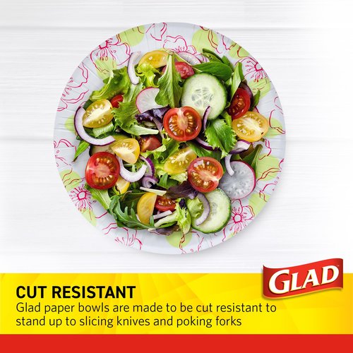 Glad Round Disposable Paper Bowls, Pink Flower Design - Heavy Duty, Soak Proof, Cut-Resistant, Microwavable Bowl for All Foods & Daily Use, 16 Oz, 50 Count