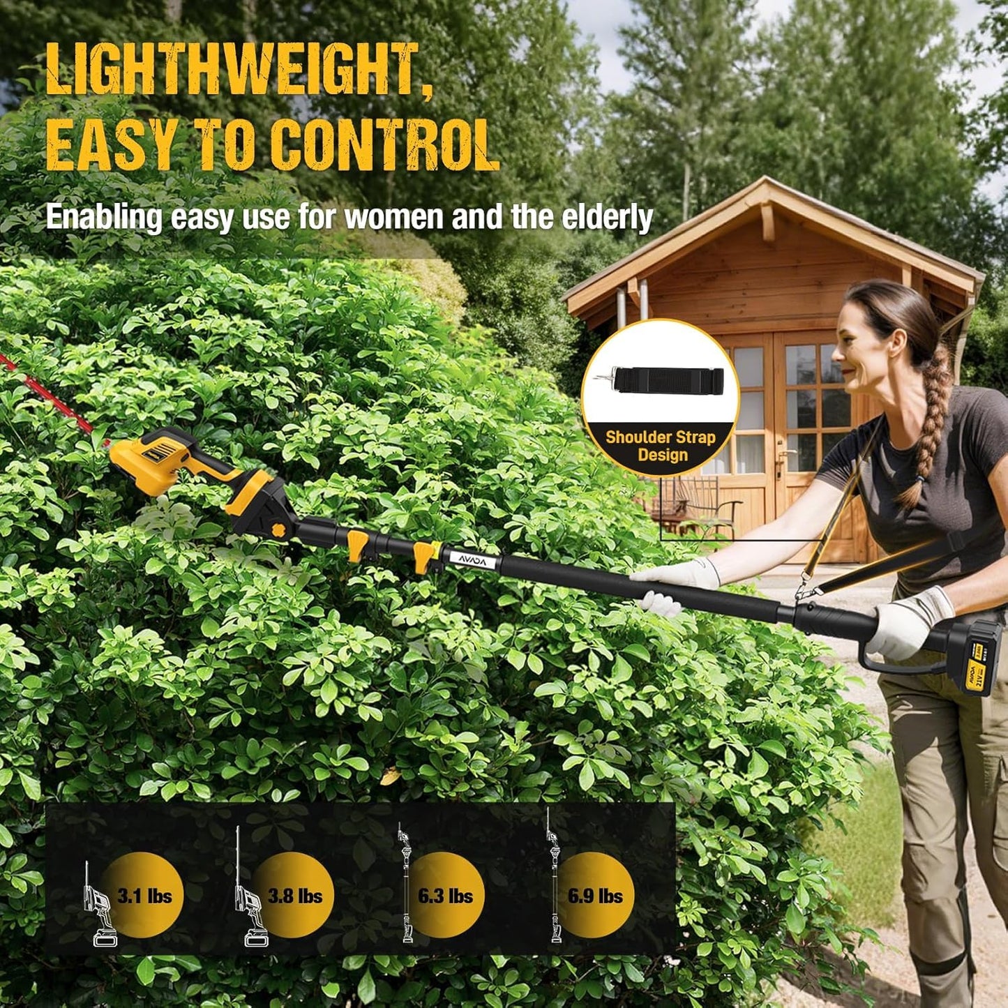 Pole Hedge Trimmer Cordless - Electric Hedge Trimmer & Grass Shear with 2x3000mAh Batteries,180° Adjustable Angle, 16 Ft Reach, Hedge Trimmers Cordless with Battery