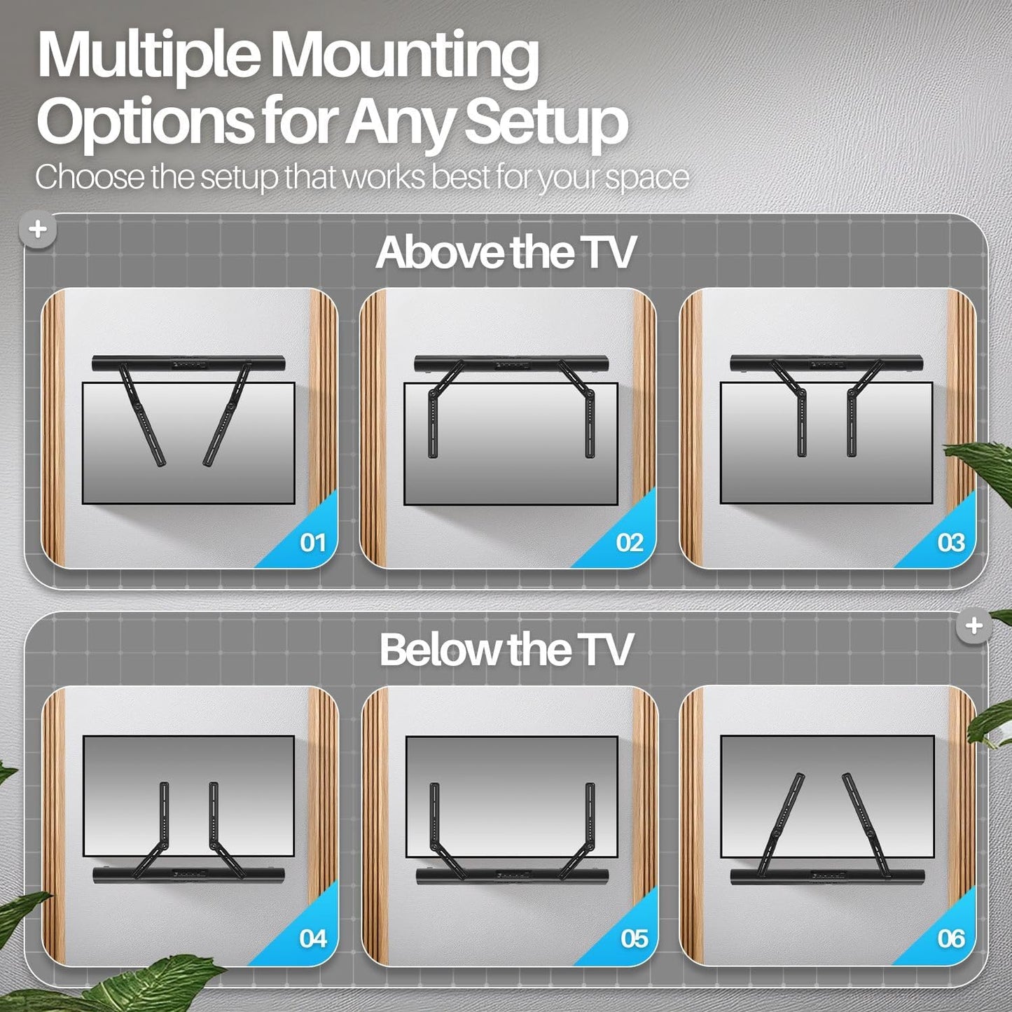 TNP Products 33 Lbs TNP Soundbar Mount Bracket Under TV or Above - Universal Sound Bar TV Mounting Kit with Adjustable