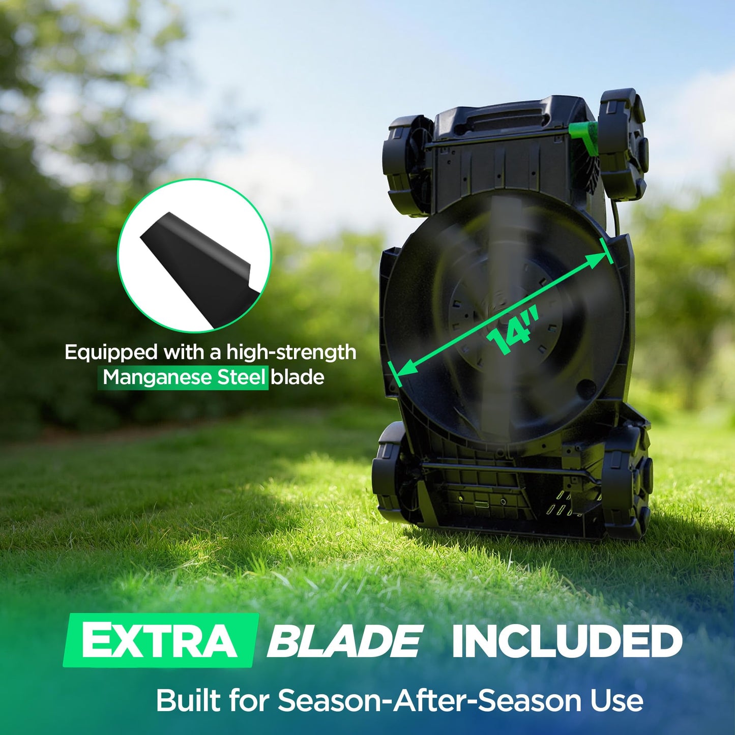 Kraftsense 14" Cordless Lawn Mower, 20V Lightweight Push Mower with 5.0Ah Battery, Ultra-Quiet Motor for Small Yards, Lawn Care, Backyard Maintenance