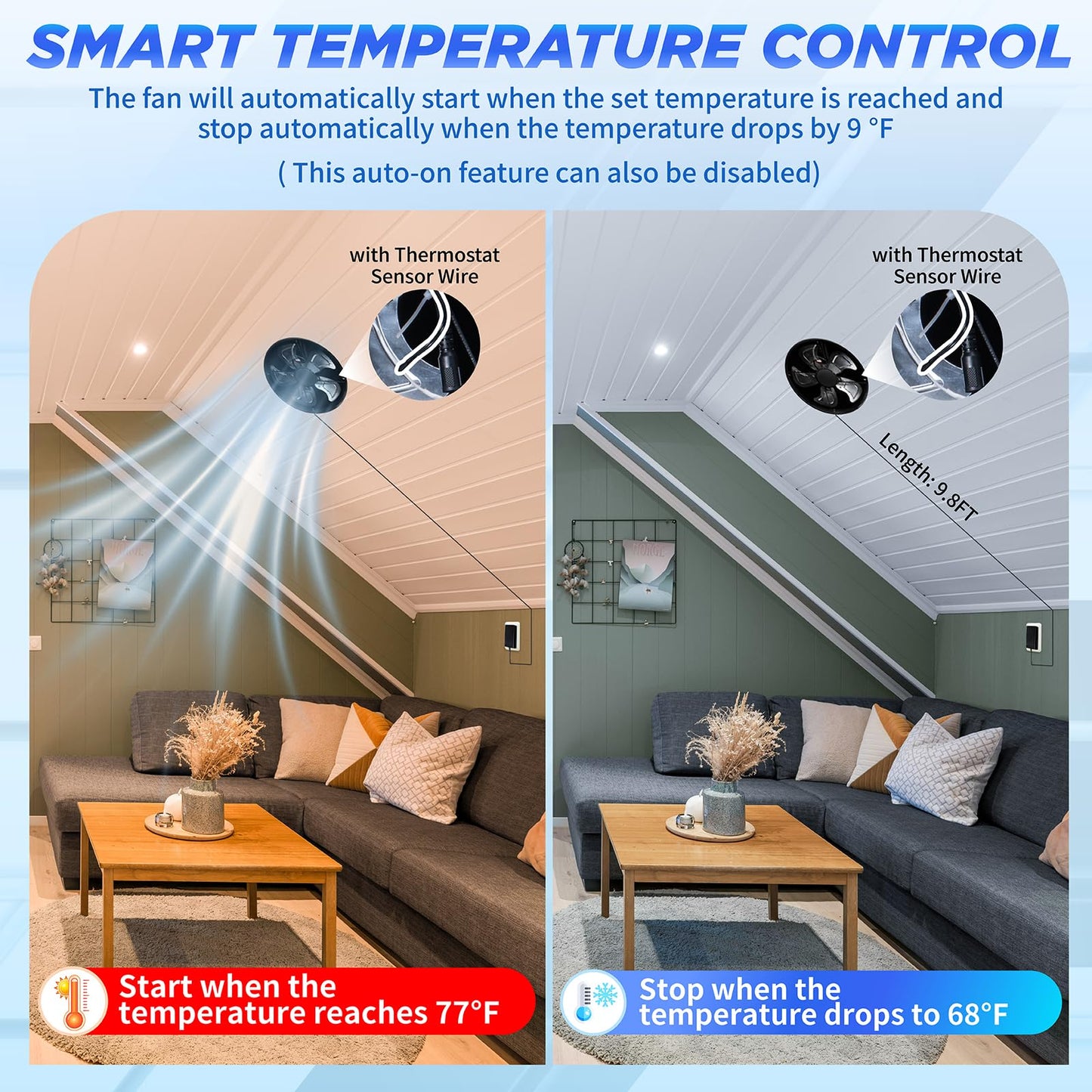 BINGLUX 55W Solar Attic Fan with Thermostat, 12" 1300CFM Hybrid Solar Roof Vent Fan, Brushless Waterproof Solar Powered Attic Exhaust Fan Auto On/Off for Roof, Attic, Garage, Shed, Greenhouse