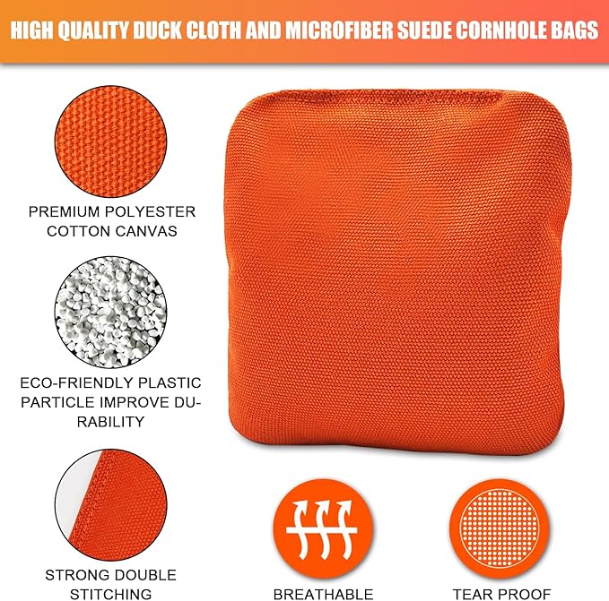 JIMTERRY Professional Cornhole Bags Set of 8 Dual Sided Corn Holes Bags Double Sided Regulation Slick and Stick Corn Hole Bean Bags for Pro Corn Hole Game