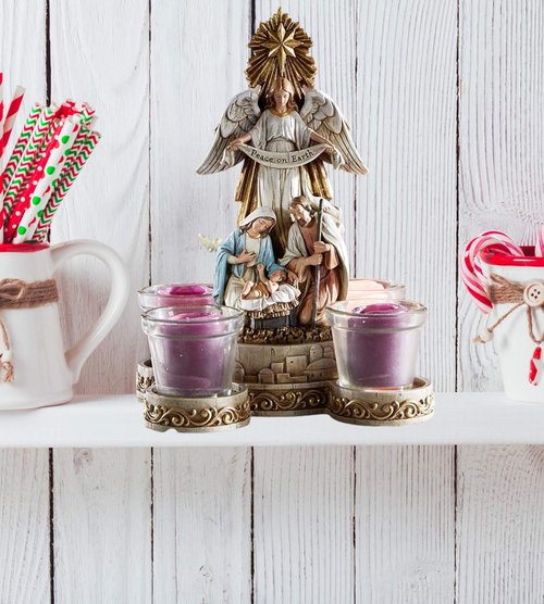 Needzo Nativity Scene Candle Holder Set - Holy Family Figurines for Votive Candles | 6.5 x 10 Inches