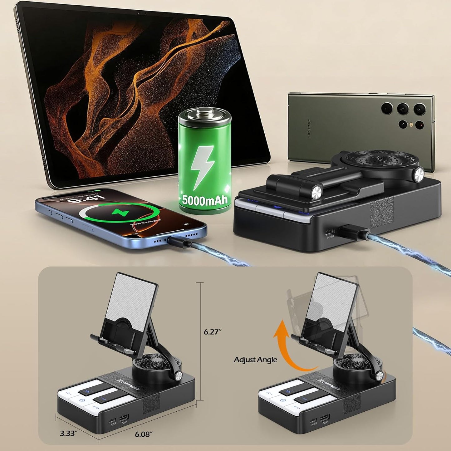 JTEMAN Cell Phone Stand with Bluetooth Speaker and Charging Stand,Piano Keys Design,Music Lovers & Teacher