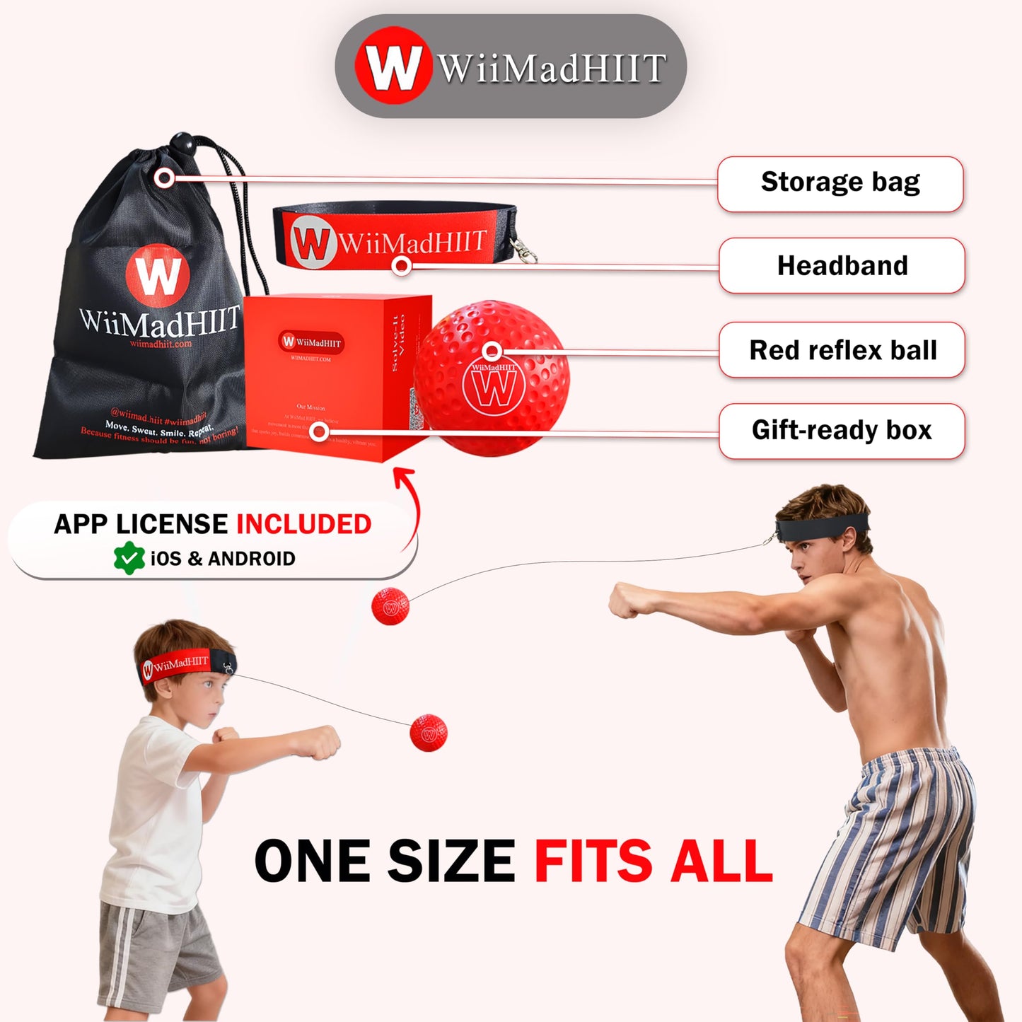 WiiMad Boxing Reflex Ball with App Punch Counter, Reaction Ball for Hand Eye Coordination Training, Boxing Equipment with Headband, Punching Game for Kids, Teens & Adults, Fitness Gift