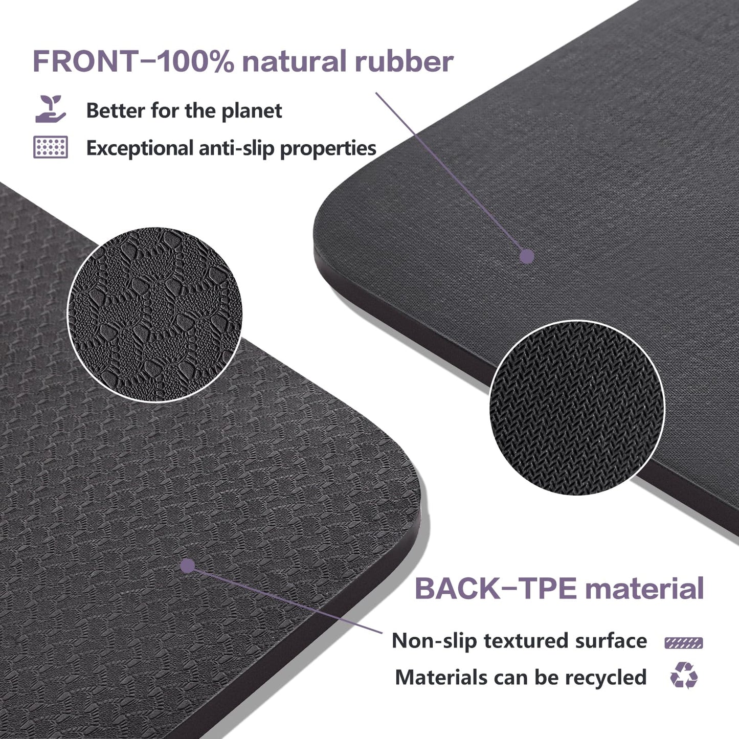 UMINEUX Large Yoga Mat for Men and Women - 6'x4'x10mm, Extra Thick Natural Rubber and TPE Fitness Mat for Home Gym Workout, Non-Slip, Eco Friendly Exercise Mat for Yoga, Pilates and Home Workout