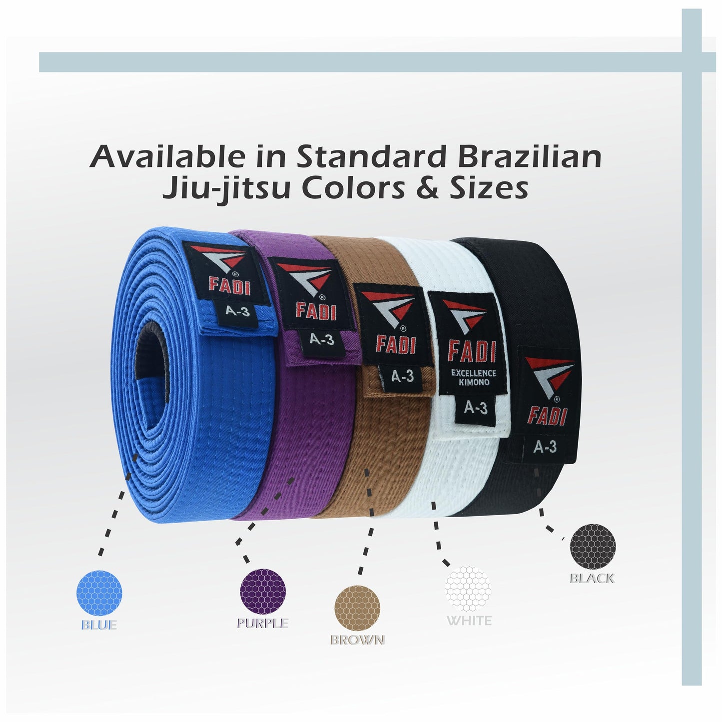 Fadi Sports Brazilian Jiu Jitsu Belt – Poly-Cotton BJJ Belt for Men & Women Durable with Ranking Stripe Sleeve for Gi Training & Competition