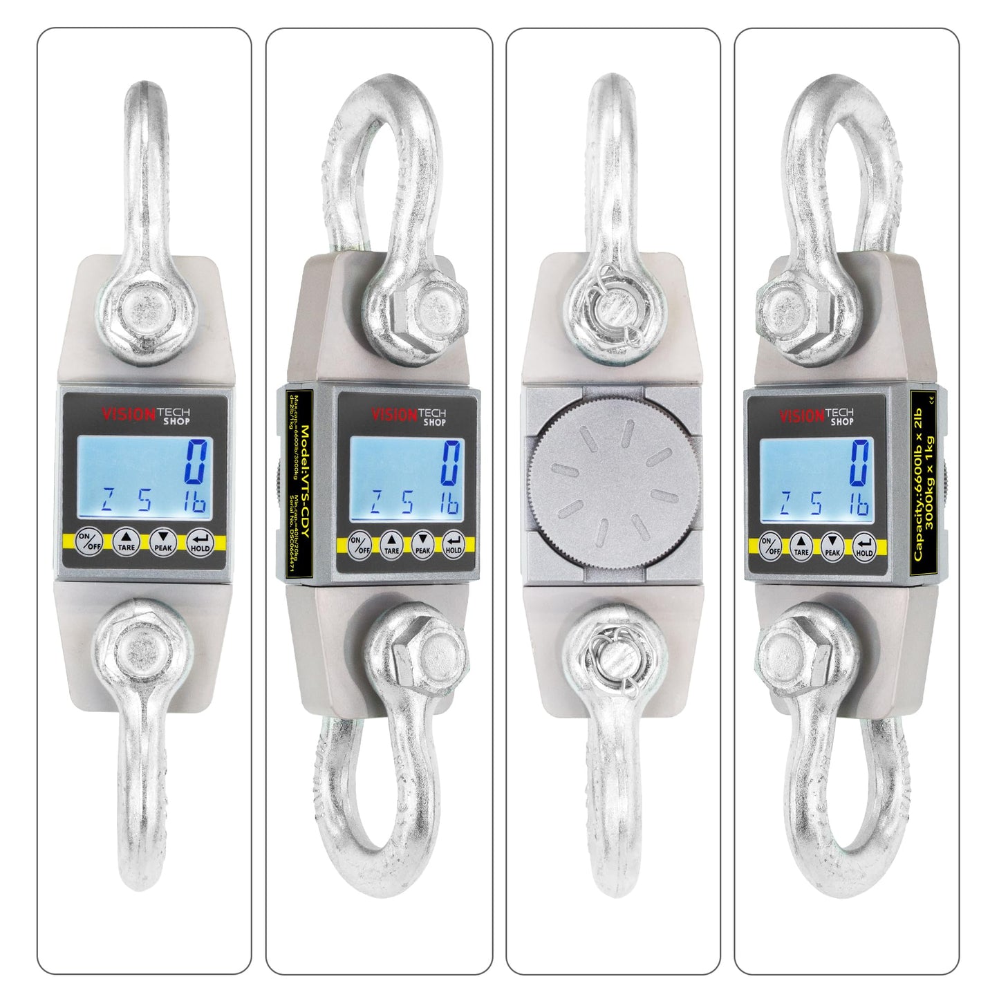 VisionTechShop Crane Scale, Dynamometer for Force, Tension and Weight, VTS-CDY 6600lb/3000kg Lb/Kg Switchable, Heavy Duty Compact Hanging Scale, LCD Display with Backlight, 2 Shackles