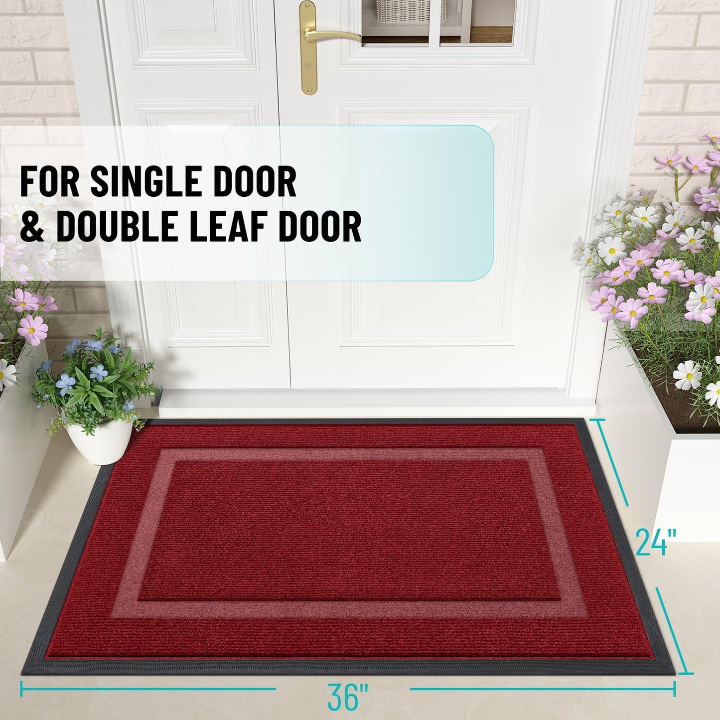 OLANLY Waterproof Front Door Mat - All-Season Indoor/Outdoor Doormat, Easy Clean, 36x24, Wine Red