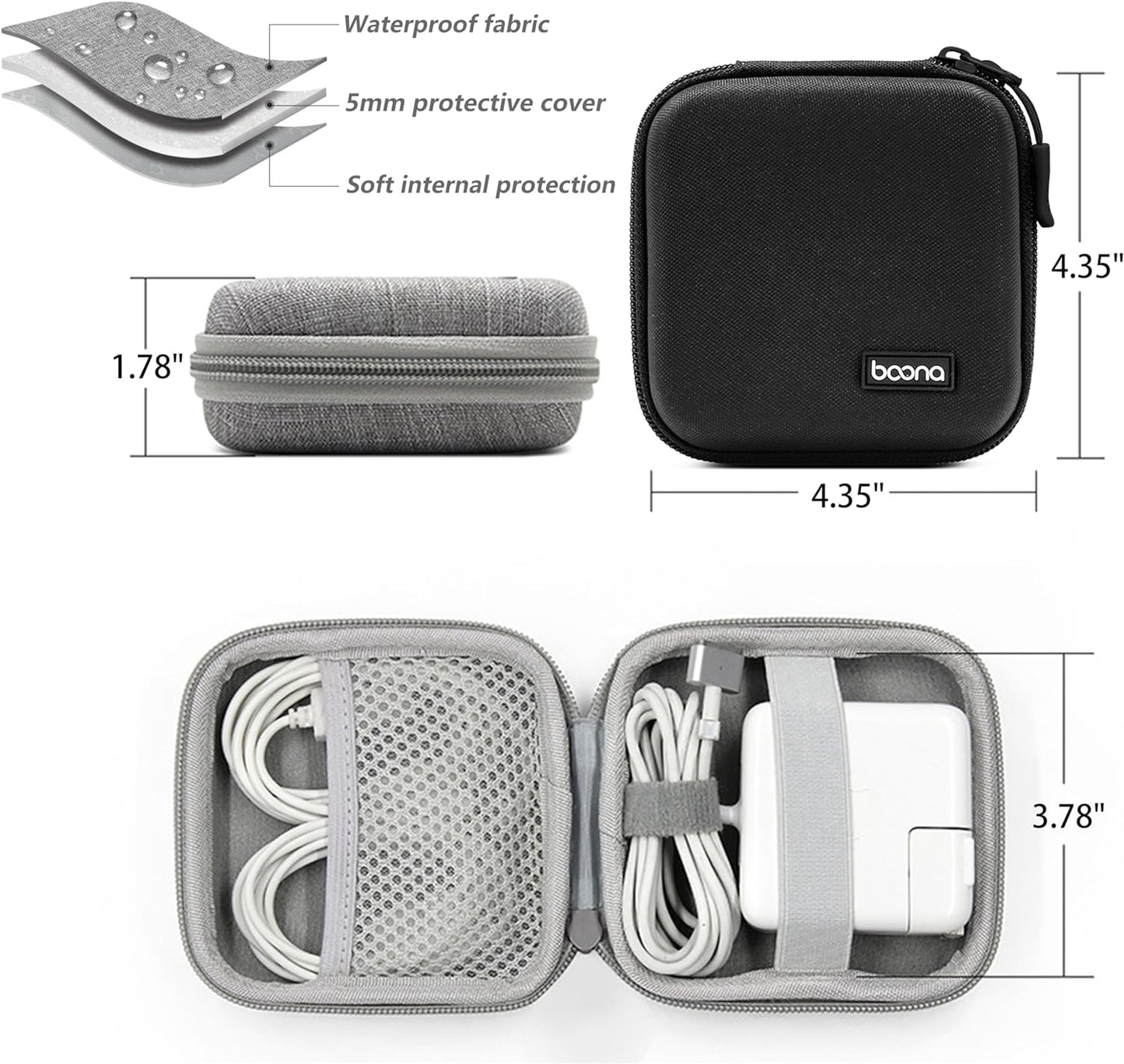 4.4"x4.4" Small Travel Carrying Storage Case, Charger Organizer, Pouch compatible with MacBook Power Adapter, Laptop