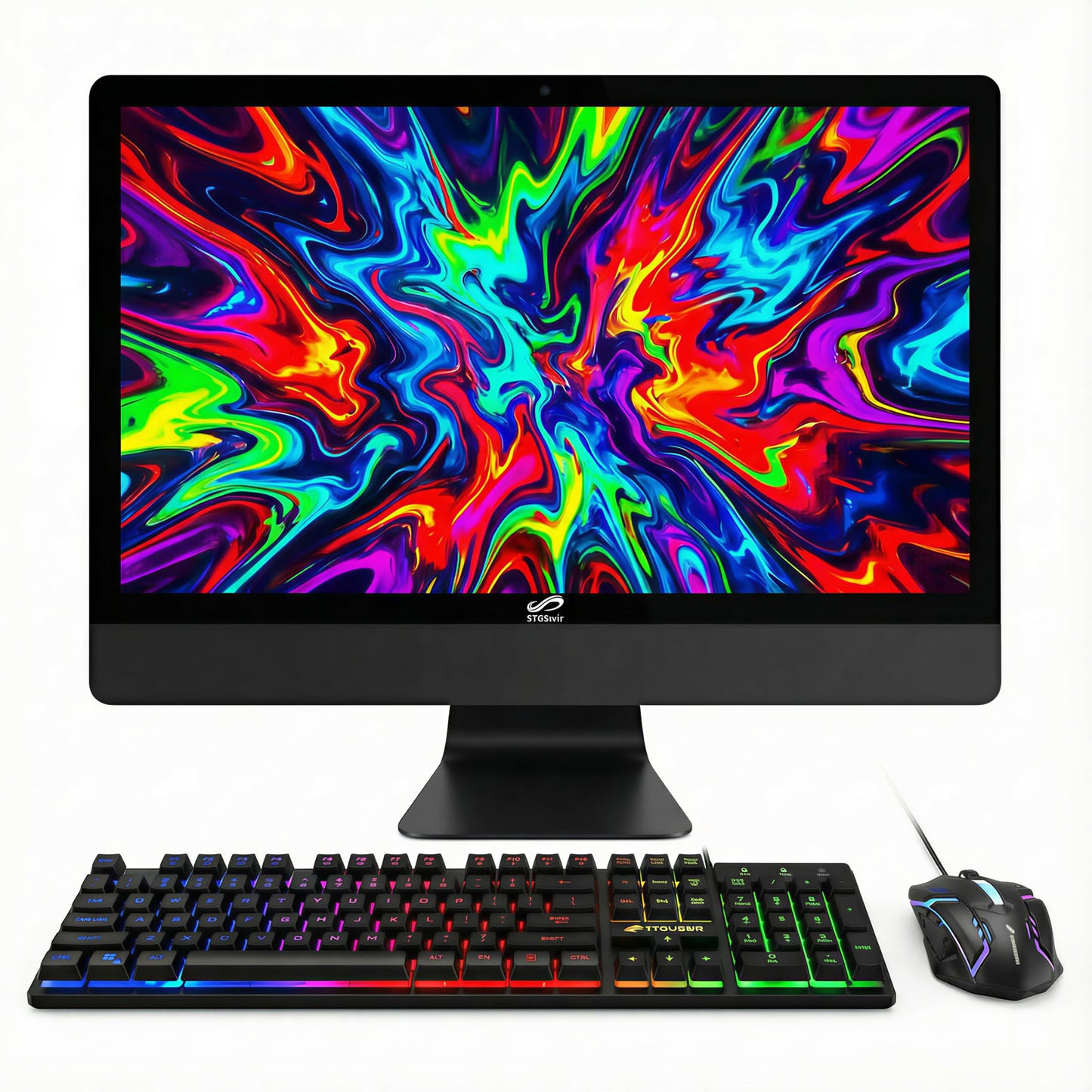STGSivir All in One Desktop Computer, 24" FHD Display, Intel Core i5 up to 3.6G, 16G RAM, 1T SSD, WiFi, BT 5.0, RGB Keyboard & Mouse, Webcam, Windows 11 Home